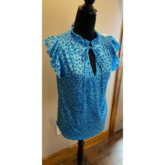Bundle 2 Blouses Womens Sz Medium Blue Cheetah Print T Shirt Red White Blue Top - Picture 4 of 12